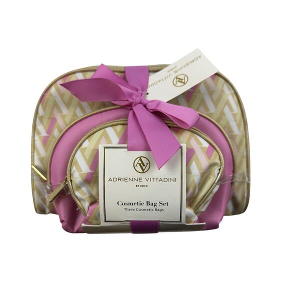 Adrienne Vittadini Handbags - NEW Adrienne Vittadini Travel Cosmetic Bag Trio Pink Beige Bows Design